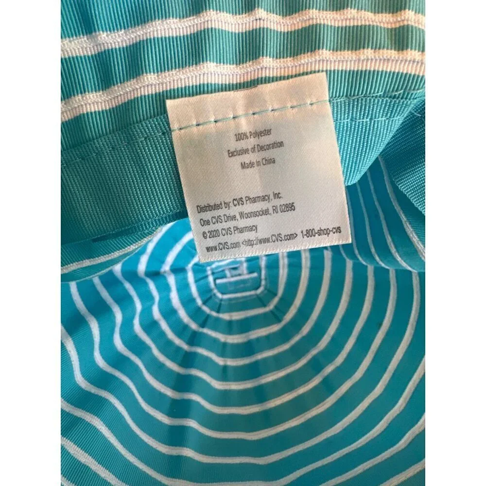 Turquoise & White Striped Polyester Sun Hat‎ By CVS Pharmacy One Size Fits Most